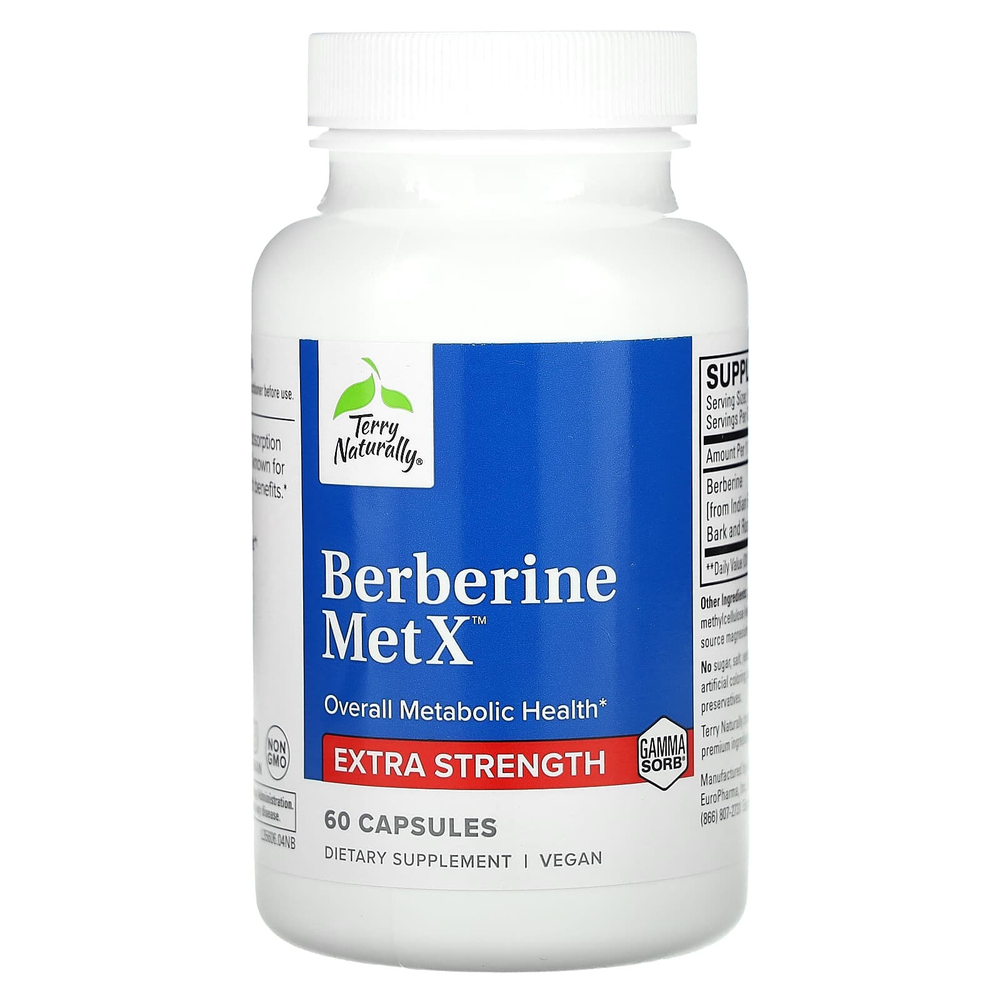 Terry Naturally, Berberine MetX, повышенная сила действия, 60 капсул (250 мг на капсулу)
