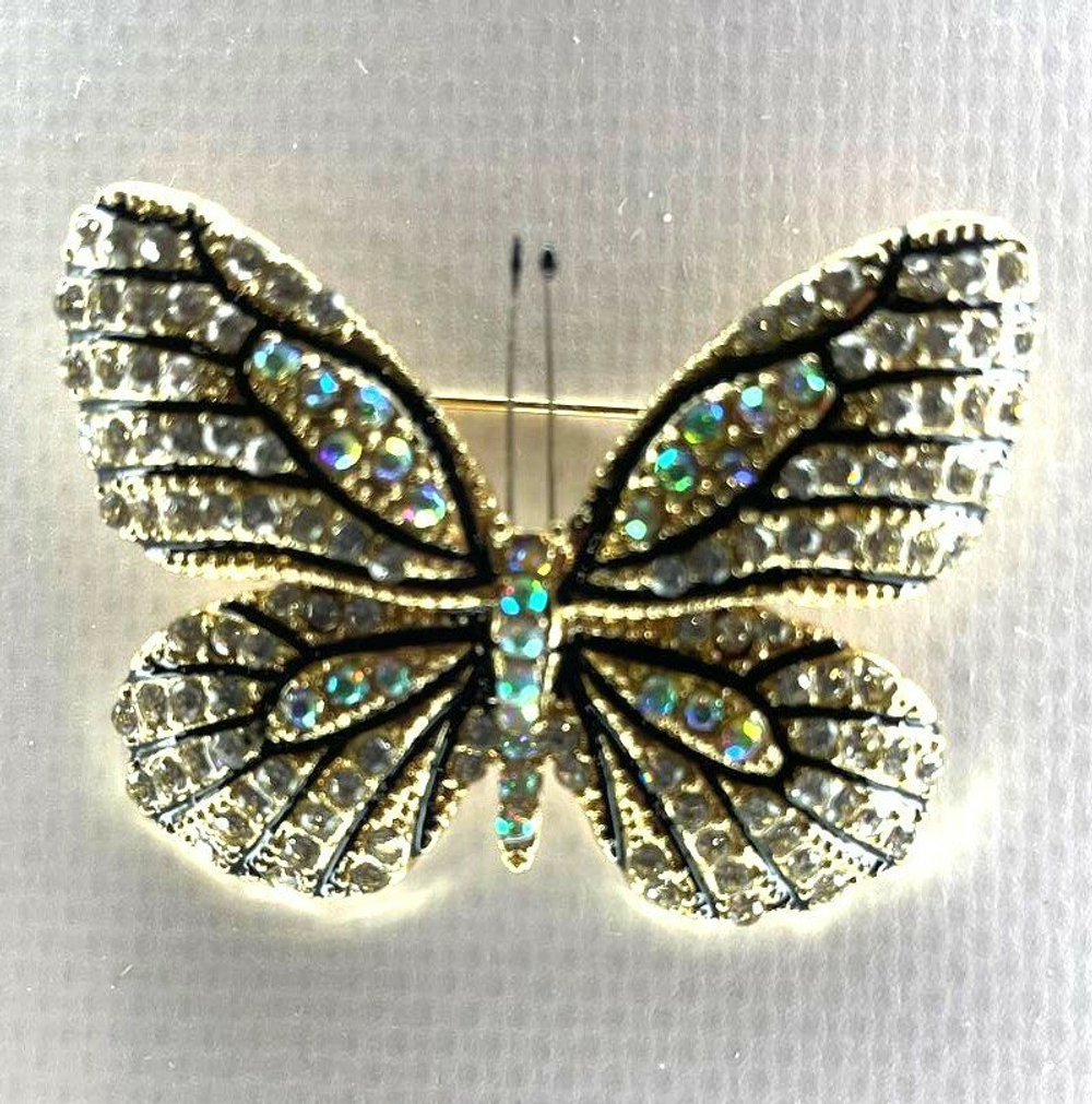 Брошь, брошка "Блестящая бабочка" со стразами