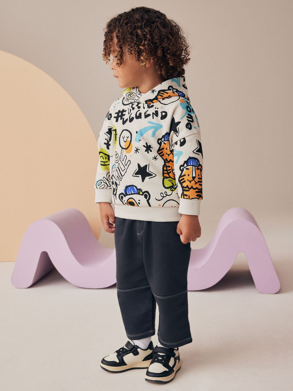 Толстовка с капюшоном и брюки в комплекте для мальчика Next B65-405, Молочный, Темнор-серый