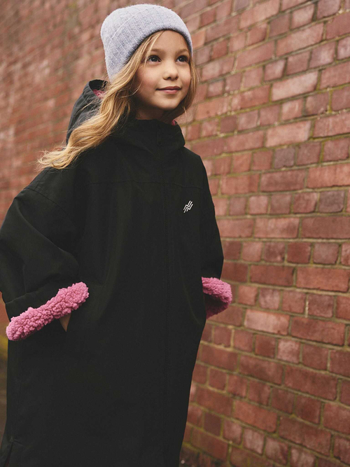 Плащ водонепроницаемый с флисовой подкладкой для девочки Next B65-306, Черный, Розовый