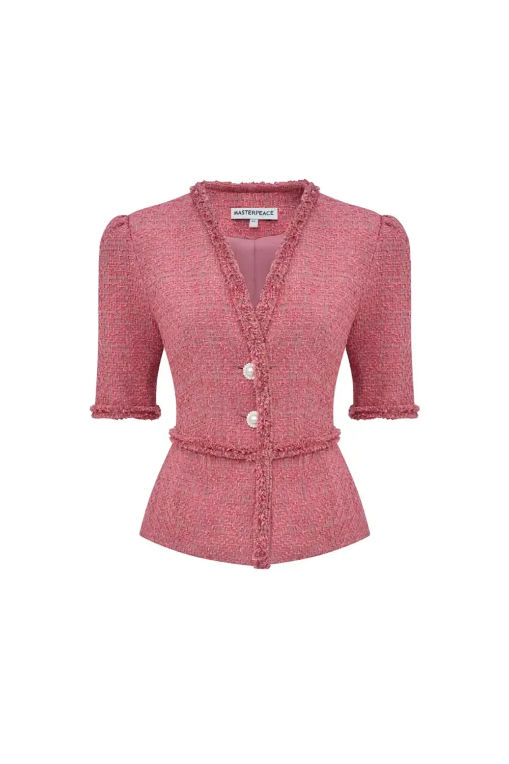 Жакет с объемными плечами и баской ягодный