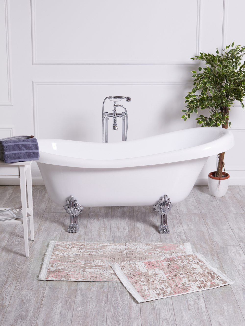 Набор ковриков для ванной и туалета, 60x100/50x60 см, цвет Серо-Розовый