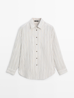Massimo Dutti Рубашка из струящейся ткани в полоску, белый