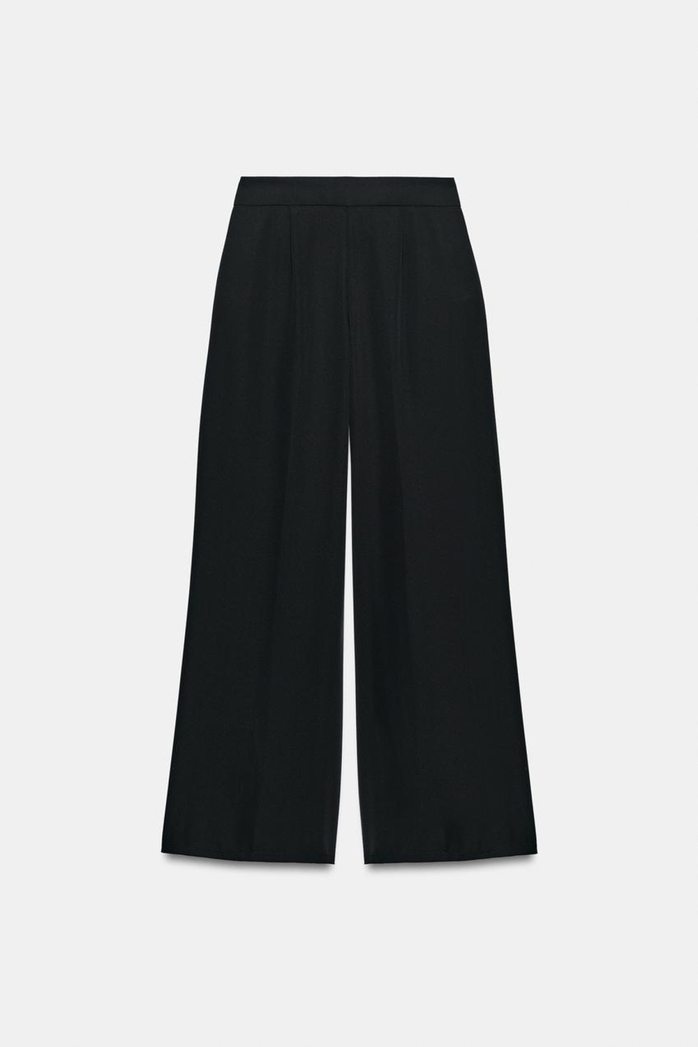 ZARA БРЮКИ ПАЛАЦЦО С ЗОЛОТИСТОЙ ПУГОВИЦЕЙ, ЧЕРНЫЙ