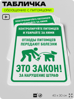 Табличка "Контролируйте питомцев и убирайте за ними" на дверь и забор, для двора, дома, подъезда, 40х30 см, Silver Plane x Айдентика Технолоджи