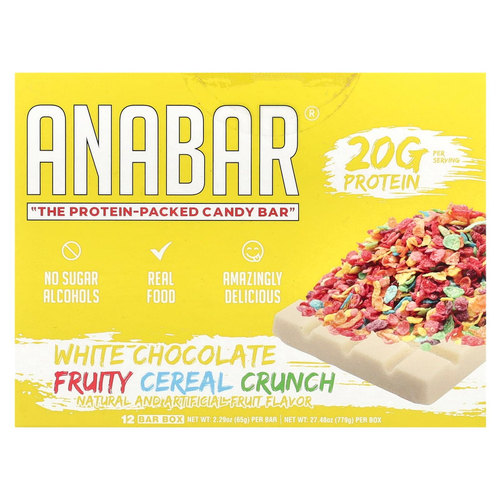 The Anabar, The Protein-Packed Candy Bar®, Хрустящие хлопья с белым шоколадом, 12 батончиков по 65 г (2,29 унции)
