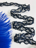 Тесьма сетка с вышивкой, черный/синий 2см IFS