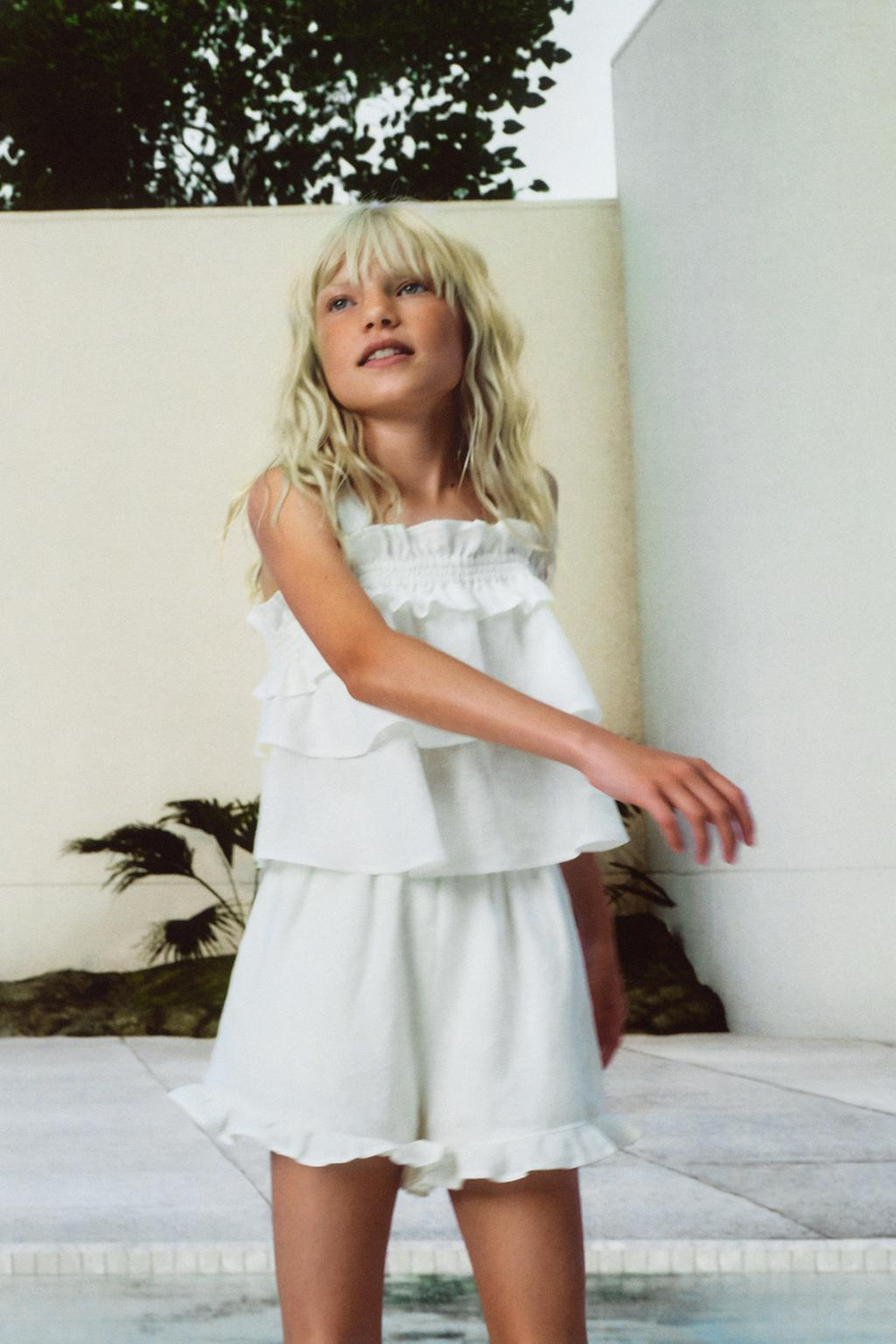 ZARA ЮБКА-ШОРТЫ С ВОЛАНАМИ ИЗ 100% ЛЬНА, ЭКРЮ