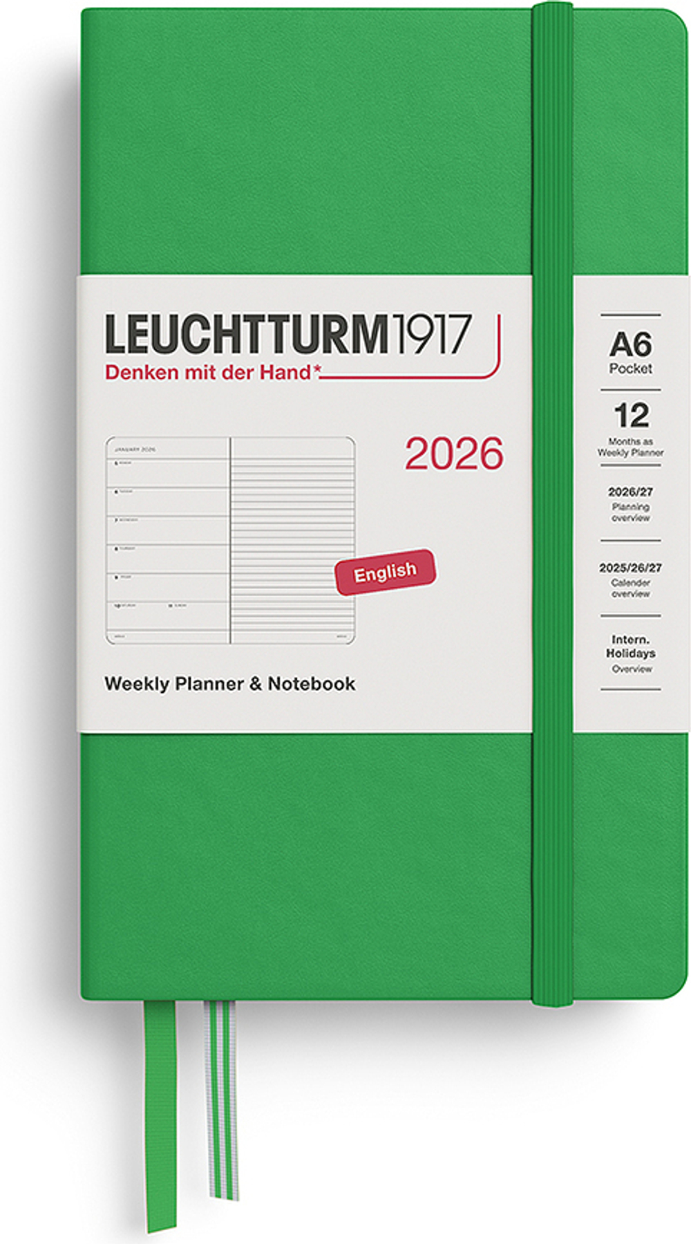 Блокнот Leuchtturm 1917, z notatnikiem 2026 EN, A6, в линейку, зелёный