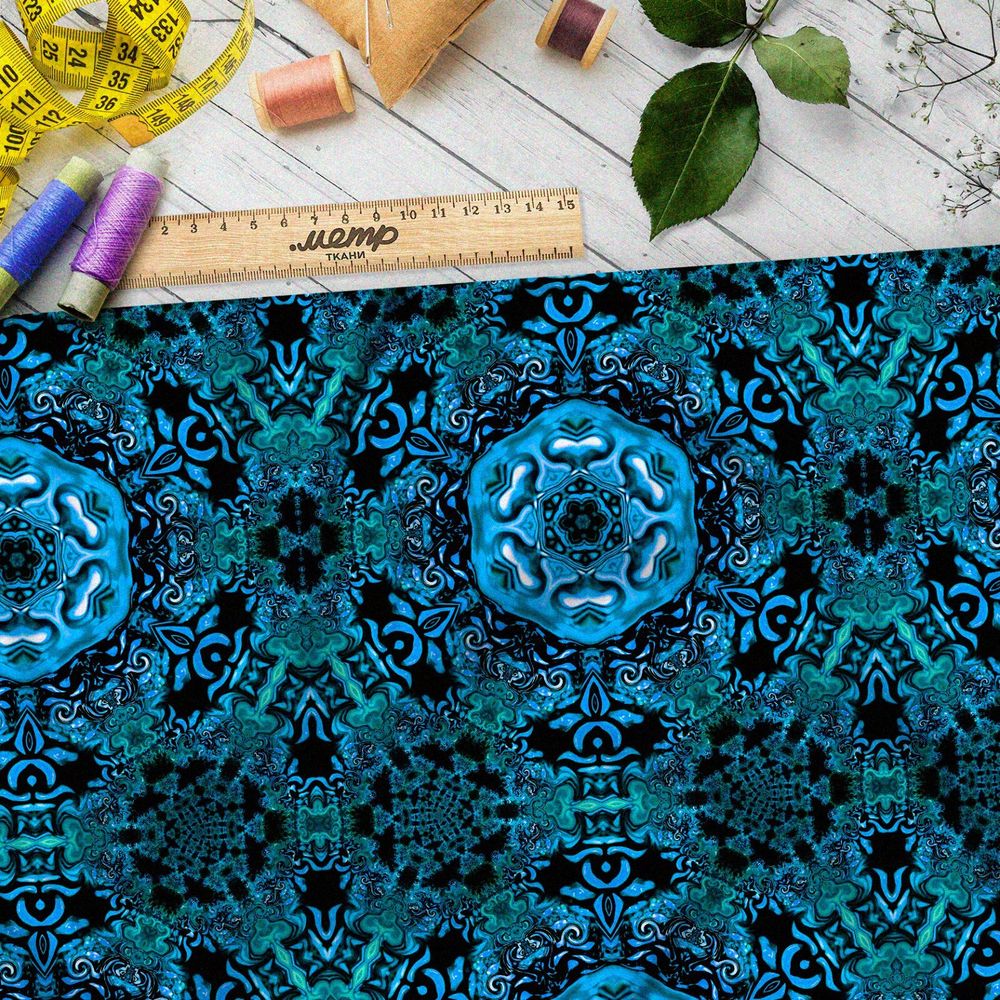 Ткань бифлекс голубой калейдоскоп