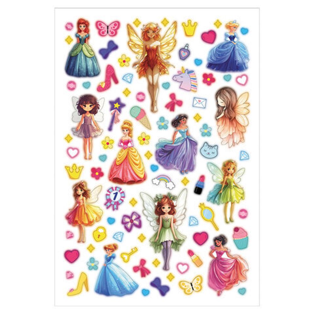 Наклейки бумажные для девочек, НАБОР 4 листа, 336 наклеек, HATBER, 4Н5н