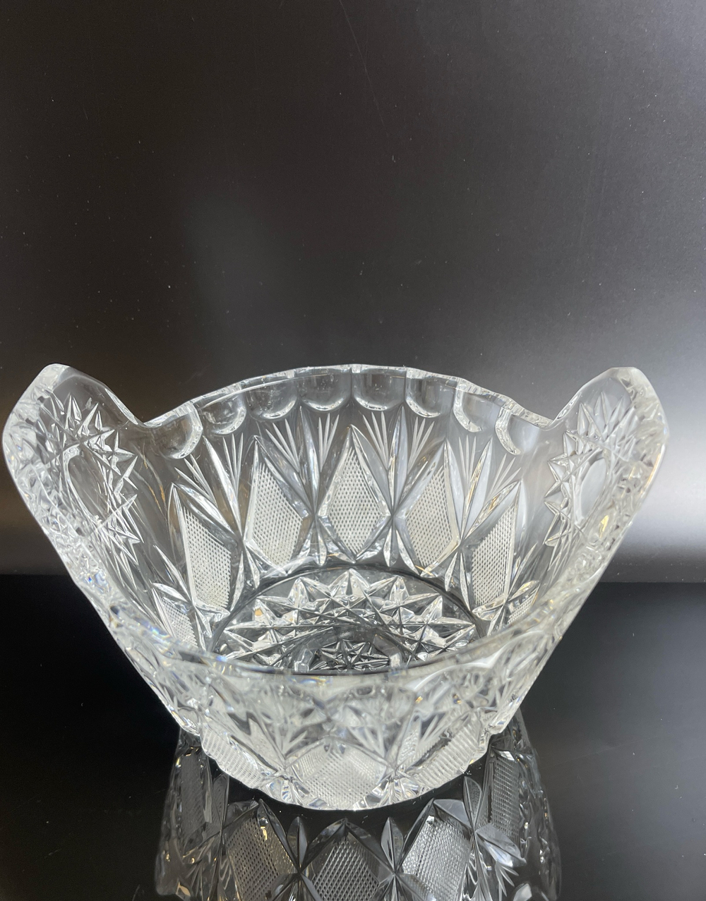Вазочка конфетница хрустальная , алмазная грань, винтаж СССР 1960-1990 гг