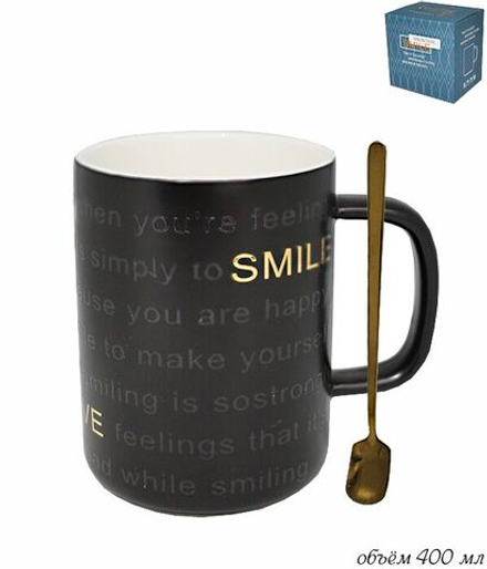 Lenardi 106-022 Кружка 400 мл с ложкой в под.уп.(х60)Фарфор