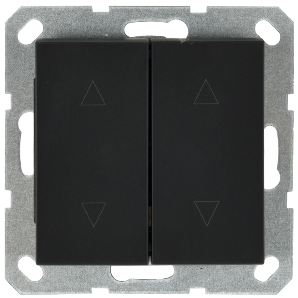 Выключатель двухклавишный для штор 10A 250V~ с накладкой, цвет черный матовый (soft touch)