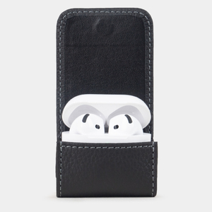 Чехол для наушников AirPods 4 из кожи теленка, черного цвета