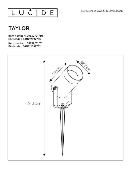 Уличный светильник Lucide Taylor 09832/01/30