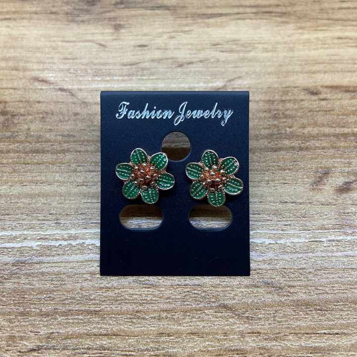 Серьги Small Цветочек шестилистник эмаль цветная цвет зеленый металл золотистый