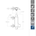 Смеситель термостатический для ванны (каскад) с душевым комплектом URBAN CHIC 213901MROC золото