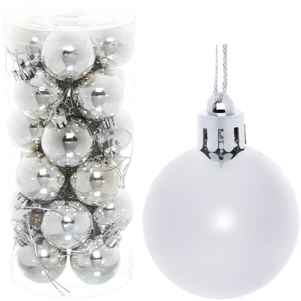 Новогодние шары 4 см (набор 24 шт) «Глянец», серебро