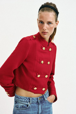 ZARA УКОРОЧЕННАЯ КУРТКА С ПУГОВИЦАМИ, КРАСНЫЙ
