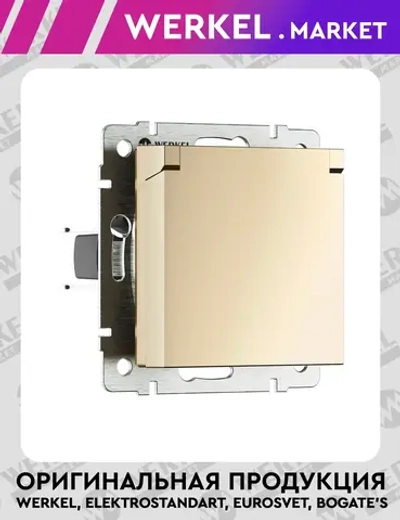 Розетка влагозащищенная с заземлением с крышкой и шторками (шампань) W1171211