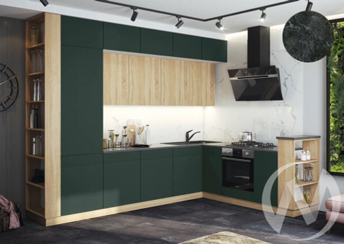 Кухня Техно-5 3;2*2;24м (белый/сонома; браш мени грин/кастилло темный)