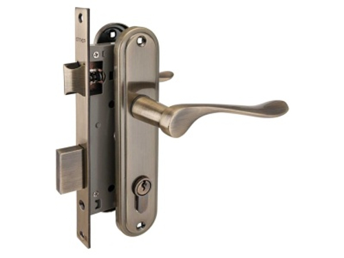 Замок врезной 127/1 AB старая бронза с ручкой Аллюр (12шт/уп)