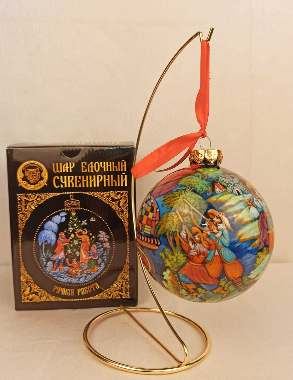 Шар новогодний (круговая роспись Палех) Красная шапочка в коробке