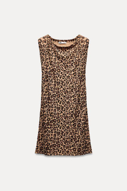 ZARA ДЛИННЫЙ ТРИКОТАЖНЫЙ ТОП С АНИМАЛИСТИЧЕСКИМ ПРИНТОМ, ЛЕОПАРДОВЫЙ