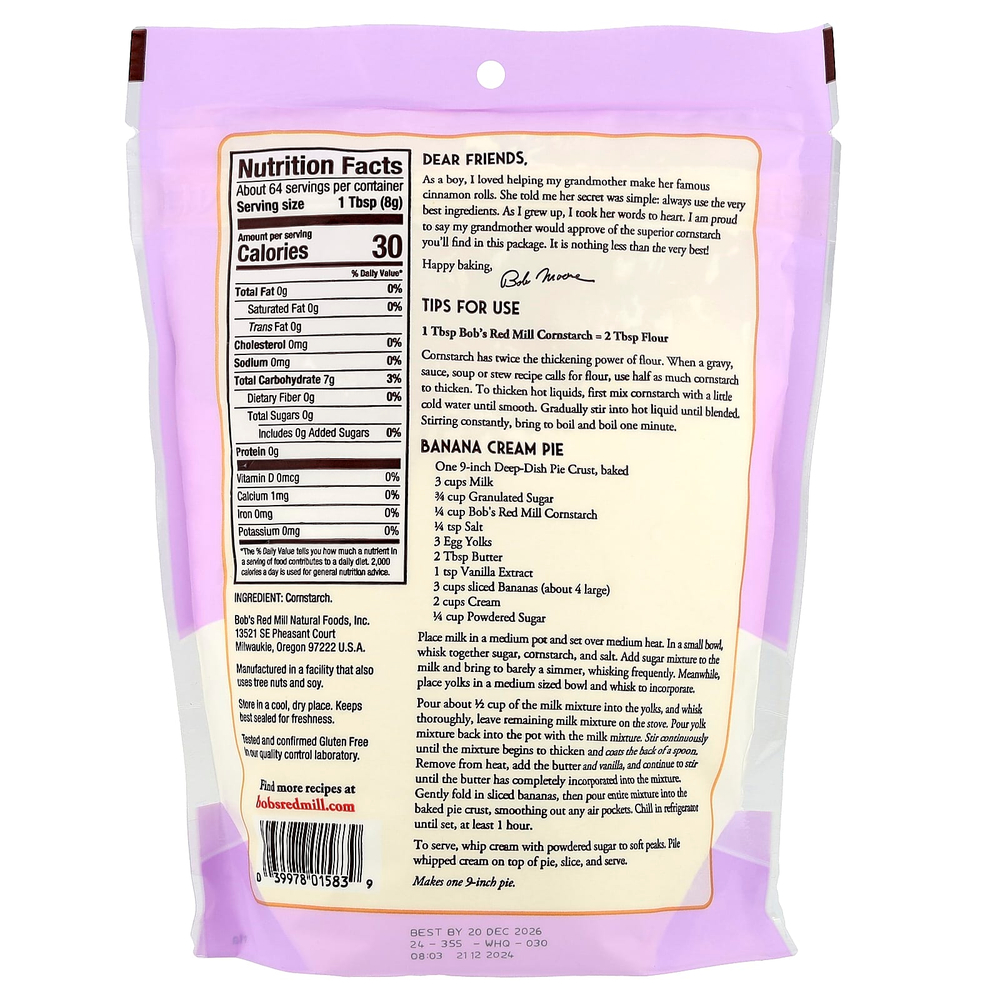 Bob's Red Mill, кукурузный крахмал, безглютеновый, 510 г (18 унций)