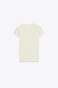 ZARA ФУТБОЛКА ОБЛЕГАЮЩЕГО КРОЯ С КОРОТКИМИ РУКАВАМИ, ЭКРЮ