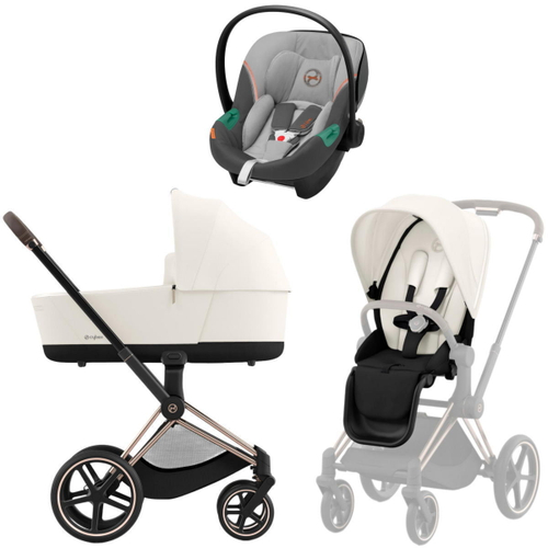 Коляска 3 в 1 Cybex Priam IV Rosegold complete и автокресло Aton S2 i-Size Lava Grey Off White