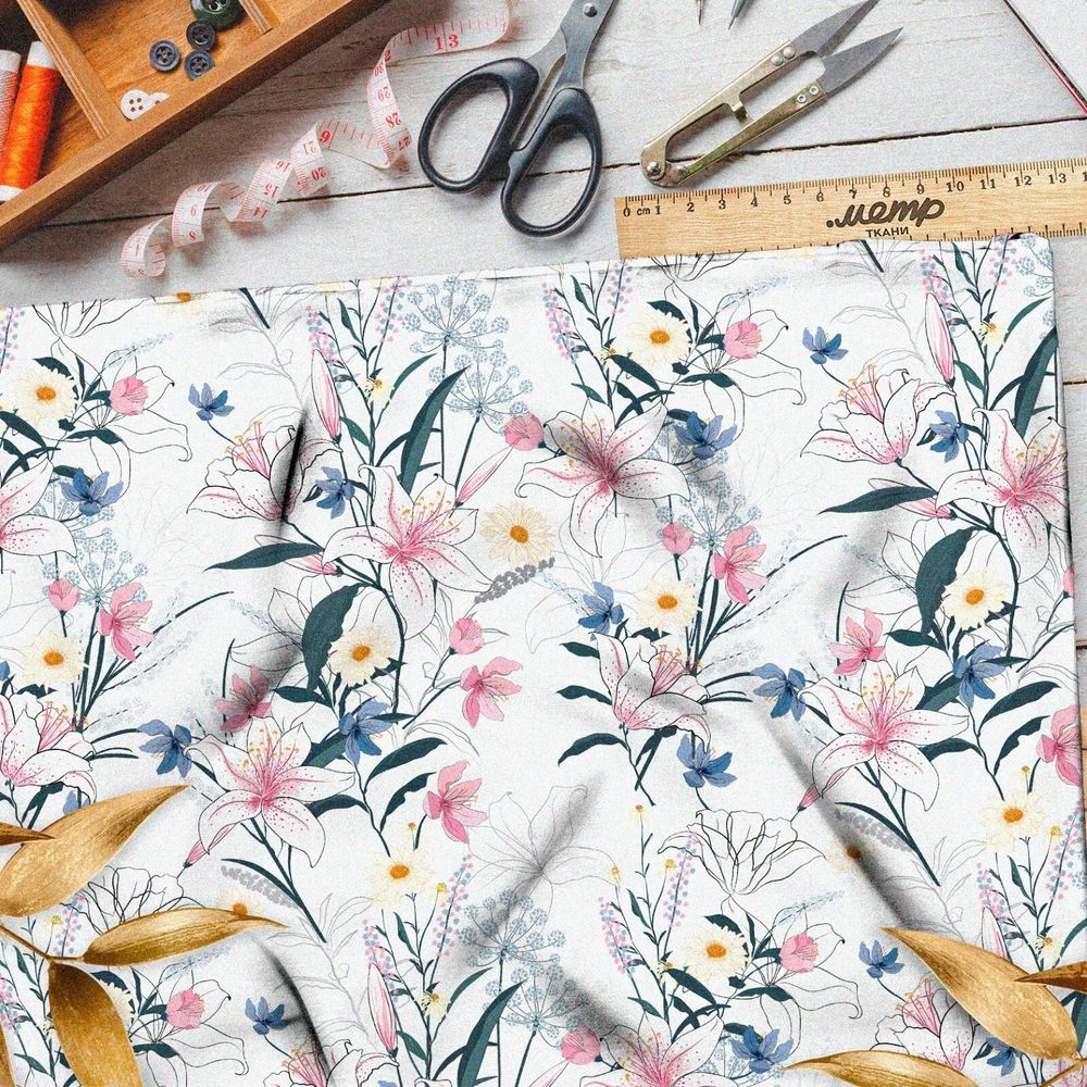 Ткань таффета лёгкий цветочный букет