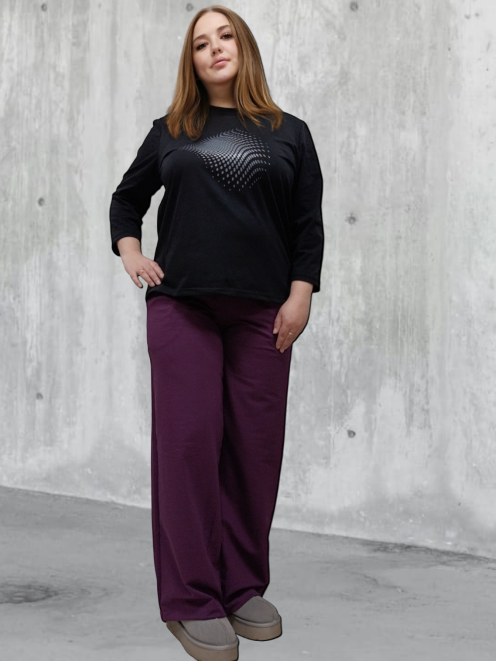 20622 Брюки женские палаццо внизу на резинке футер 2-х нитка виолет (52-164)