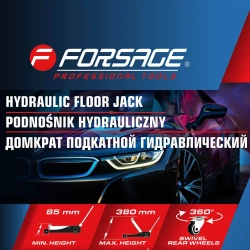 Домкрат подкатной гидравлический низкопрофильный 3т (усиленный корпус,поворотная ручка 360°,h min 85мм, h max 380мм) Forsage F-T820050R