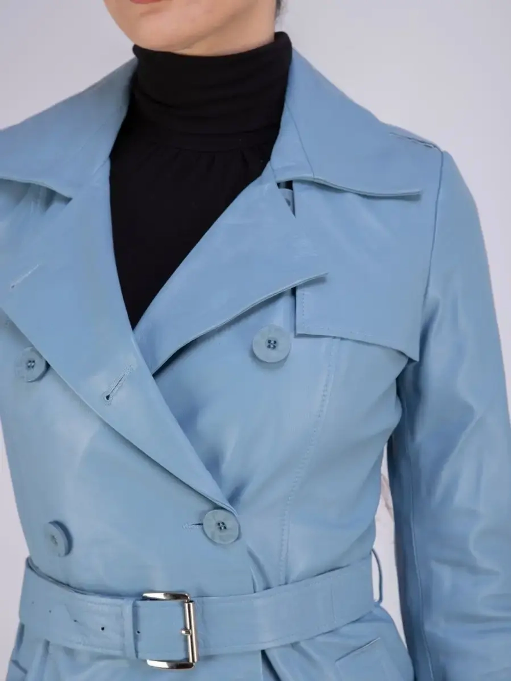 Тренч длинный кожаный с поясом плащ на весну