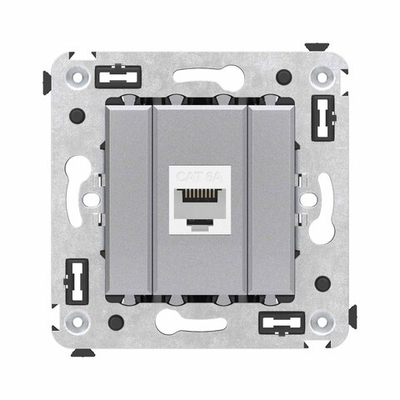 Компьютерная розетка RJ-45 без шторки в стену, кат.6А одинарная, "Avanti", "Закаленная сталь"