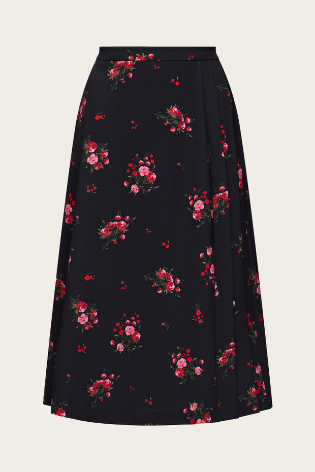 Черная юбка-миди с цветочным принтом "Бланш"