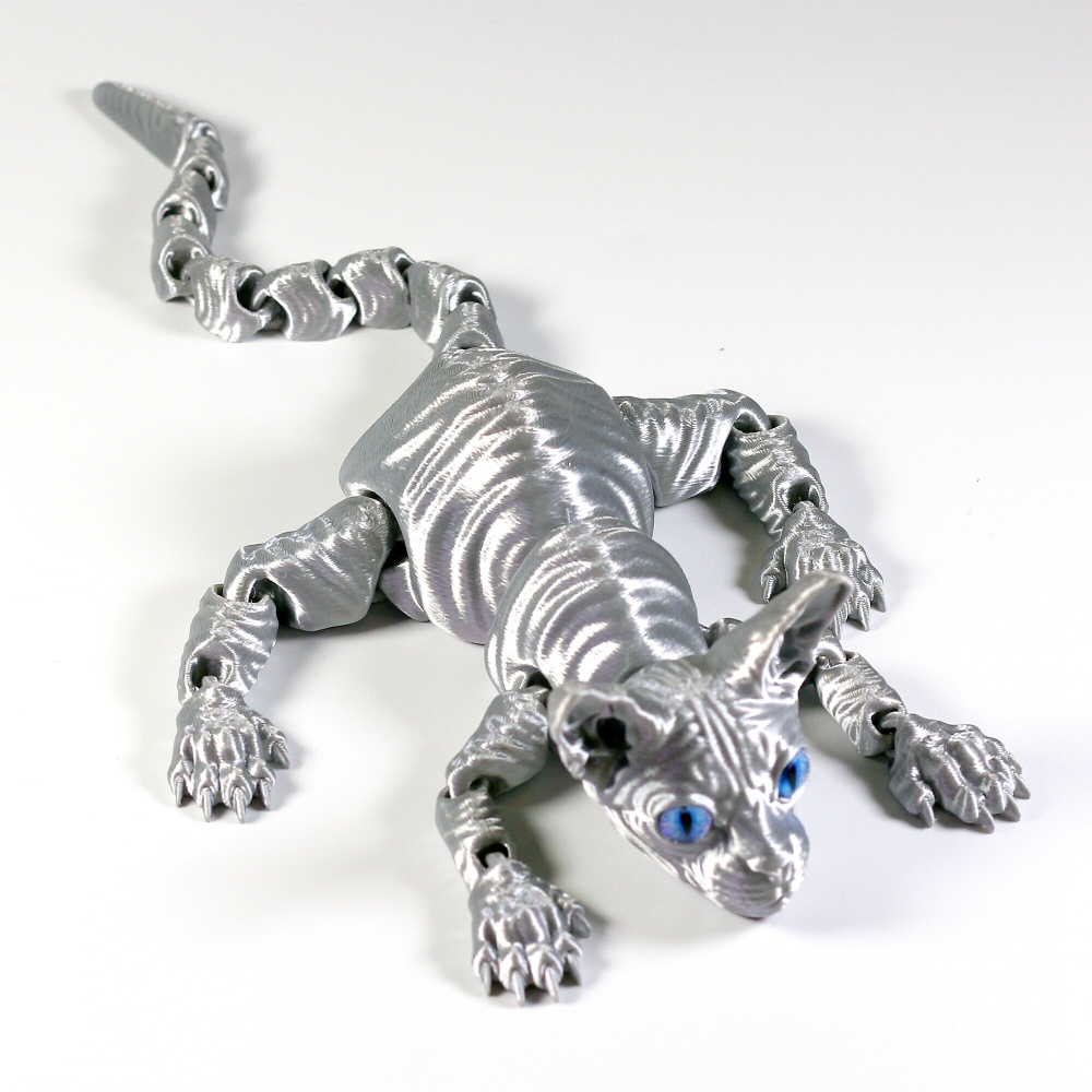 Подвижный кот Сфинкс, игрушка антистресс, светлый металлик