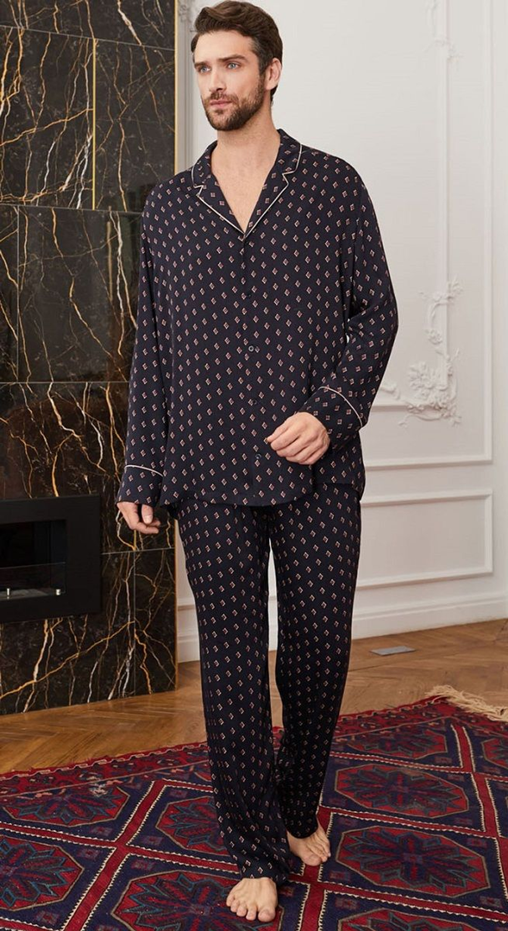 Пижамный мужской жакет с принтом (Размер: XL) (Цвет: темно-синий)