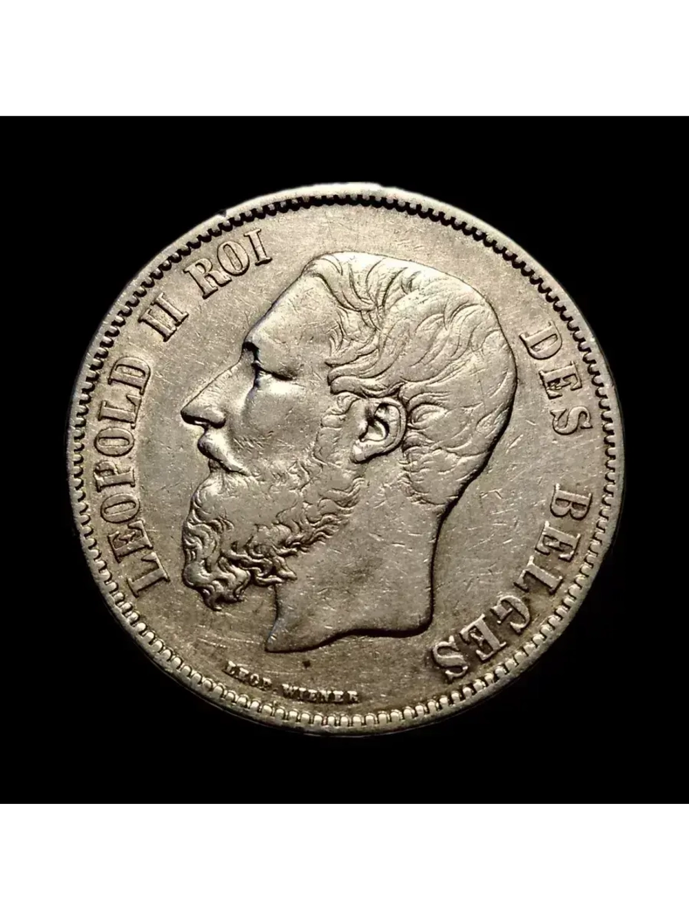Монета Бельгии 5 франков 1869 год "Леопольд II"