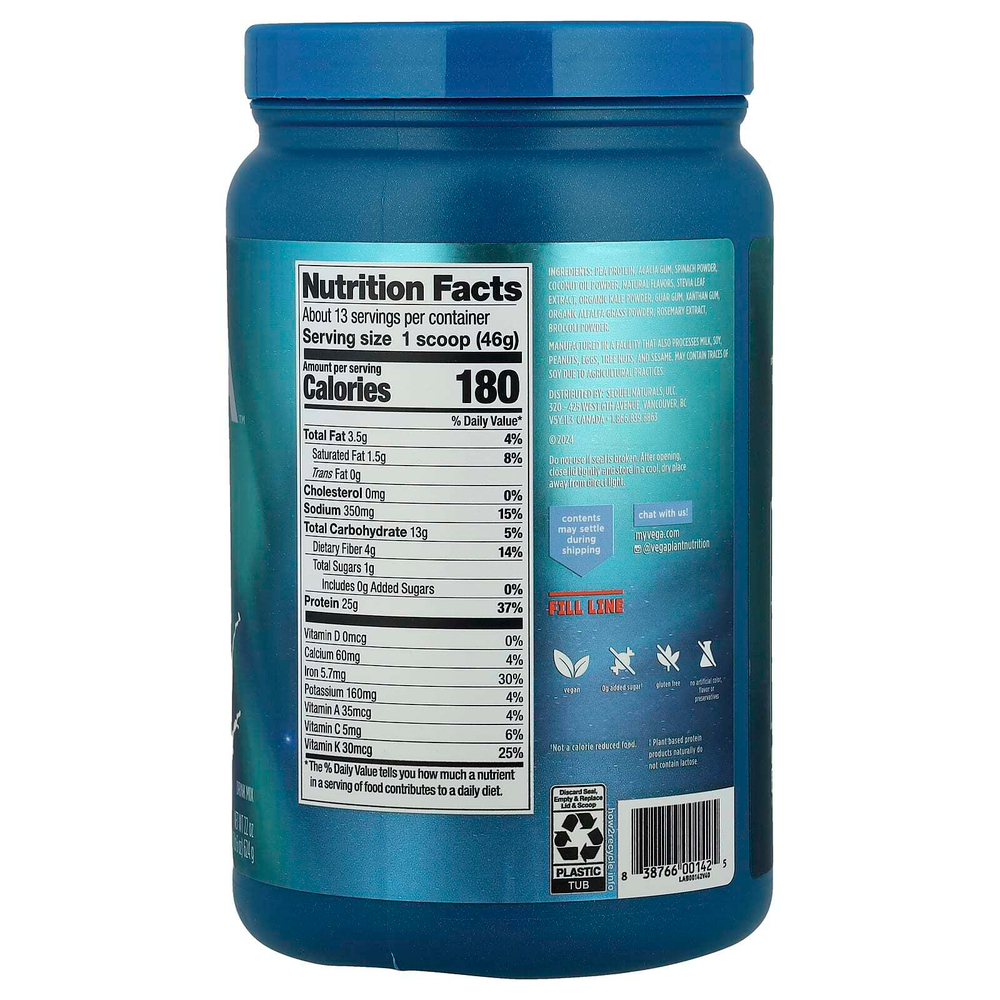 Vega, Premium Protein + Supergreens ™, кремовая ваниль, 624 г (1 фунт 6 унций)