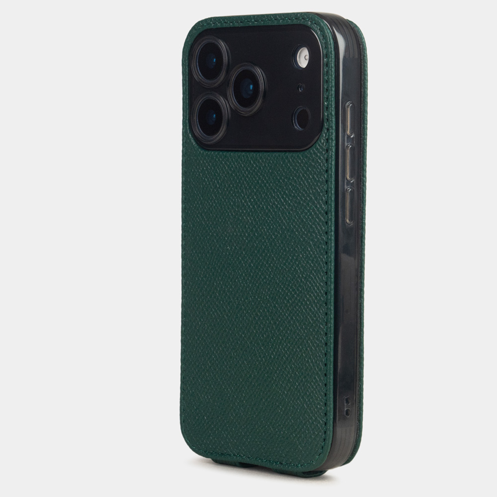 Чехол iPhone 17 Pro натуральная кожа сафьяно, зеленого цвета