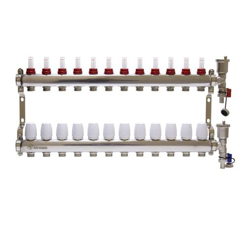 Коллекторная группа 1" евроконус 3/4" на 12 выходов с расходомерами Altstream
