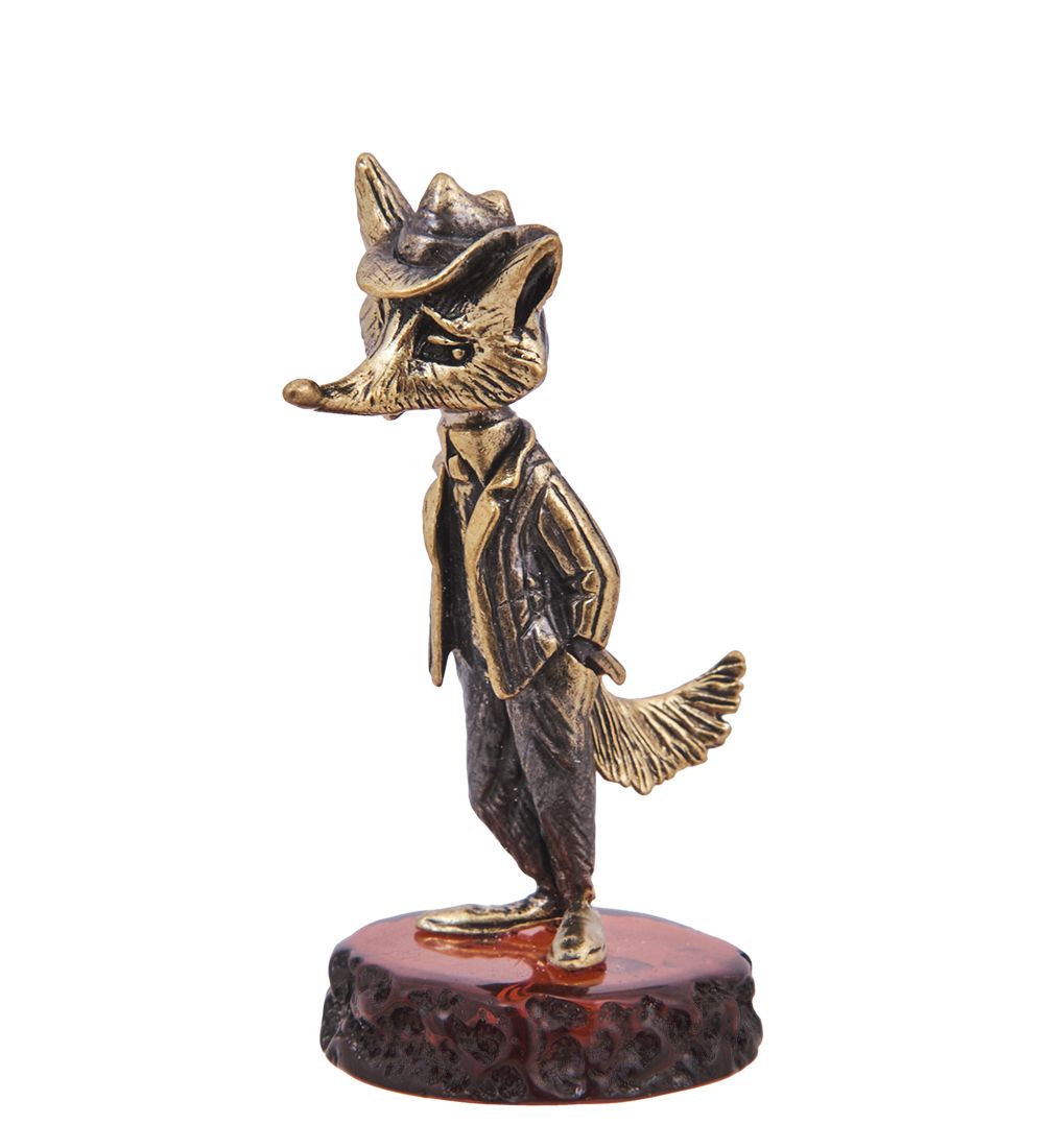 Народные промыслы AM-4243 Фигурка «Лис Ник» (латунь, янтарь)