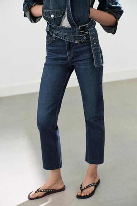 ZARA ДЖИНСЫ TRF CROPPED FLARE С ВЫСОКОЙ ПОСАДКОЙ, МОРСКОЙ СИНИЙ
