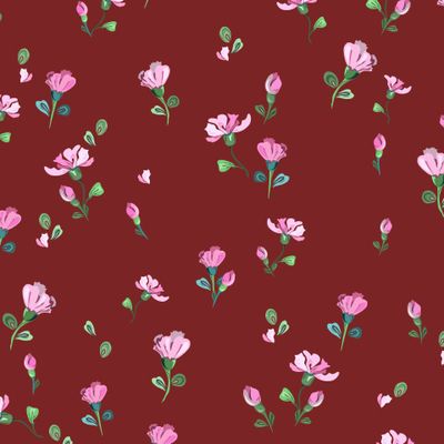 Мелкие розовые цветы на бордовом
