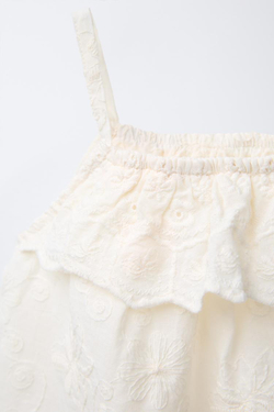 ZARA БЛУЗА И ТРУСЫ С ЦВЕТОЧНОЙ ВЫШИВКОЙ, ЭКРЮ