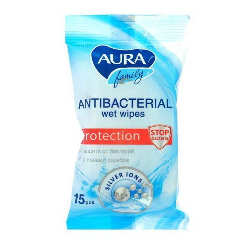 Салфетки влажные AURA Антибактериальные 15 шт