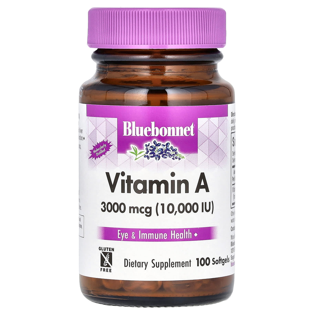 Bluebonnet Nutrition, Витамин A, 3000 мкг (10 000 МЕ), 100 мягких таблеток